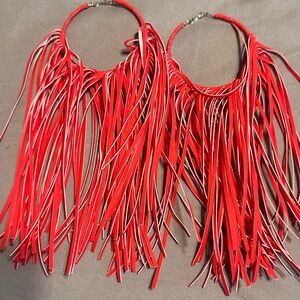 Sassy Jones Red Fringe Earrings Statement Jewelry